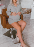 Momnfancy Solid Knitting Lantern Sleeve Baby Shower Oversize Mini Maternity Sweater Dress