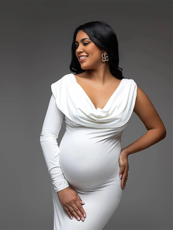 Momnfancy Off Shoulder Backless Irregular Bodycon Mermaid Elegant Party Gown Baby Shower Maternity Maxi Dress