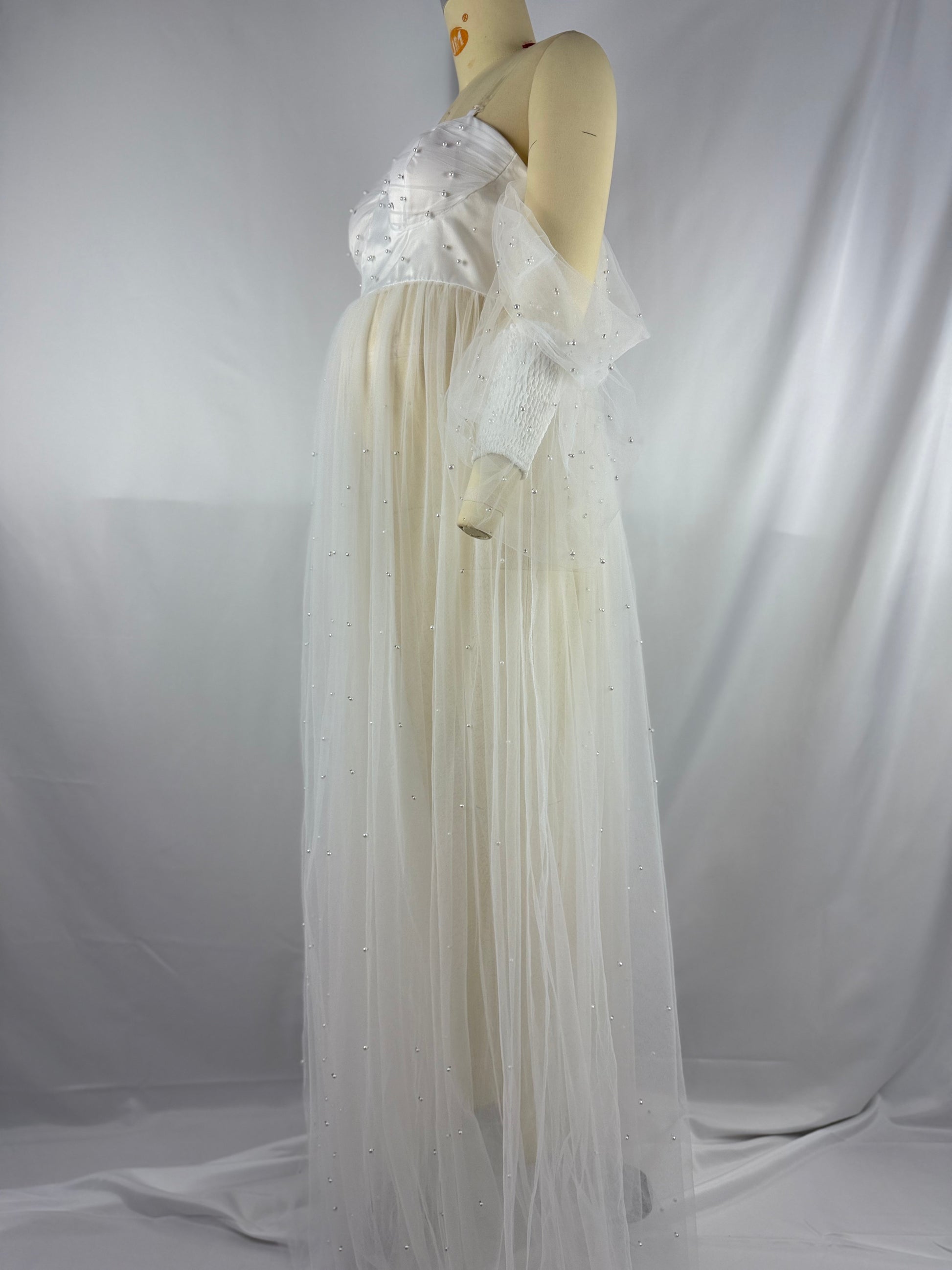 Momnfancy Boat Neck Trailing Tulle Tutu Maternity Maxi Dresses