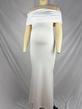 Momnfancy White Ruched Off Shoulder Backless Elegant Maternity Maxi Dress