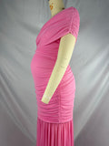 Momnfancy Mesh One Shoulder Ruched Side Slit Mermaid Maternity Maxi Dress