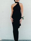 Momnfancy Black Off Shoulder Backless Beading Irregular Bodycon Party Elegant Maternity Maxi Dress