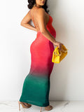 Momnfancy Rainbow Colorful Gradient Color Cami U-neck Bodycon Fashion Gender Reveal Party Maternity Baby Shower Maxi Dress
