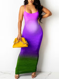 Momnfancy Rainbow Colorful Gradient Color Cami U-neck Bodycon Fashion Gender Reveal Party Maternity Baby Shower Maxi Dress