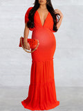 Momnfancy Irregular Ruffle Smocked Backless Deep V-neck Mermaid Elegant Maternity Photoshoot Baby Shower Paty Midi Dress