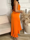 Momnfancy Irregular Ruffle Side Slit Cami High-low Elegant Evening Gown Maternity Baby Shower Photoshoot Maxi Dress