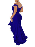 Momnfancy Off Shoulder Ruffle Zipper Side Slit Mermaid Bodycon Party Gown Baby Shower Plus Size Maternity Maxi Dress