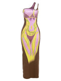 Momnfancy Purple Floral Cut Out Spaghetti Strap Off-shoulder Side Slit Bodycon Oblique Shoulder Fashion Holiday Baby Shower Maternity Maxi Dress