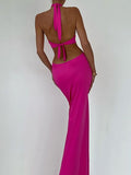 Momnfancy Elegant Cutout Bare Waist Backless Tie Back Bodycon Multi Way Holiday Evening Maternity Maxi Dress