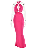 Momnfancy Elegant Cutout Bare Waist Backless Tie Back Bodycon Multi Way Holiday Evening Maternity Maxi Dress