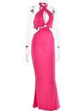 Momnfancy Elegant Cutout Bare Waist Backless Tie Back Bodycon Multi Way Holiday Evening Maternity Maxi Dress