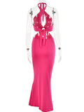 Momnfancy Elegant Cutout Bare Waist Backless Tie Back Bodycon Multi Way Holiday Evening Maternity Maxi Dress
