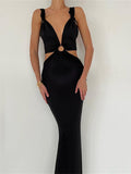 Momnfancy Elegant Cutout Bare Waist Backless Tie Back Bodycon Multi Way Holiday Evening Maternity Maxi Dress