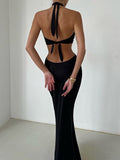 Momnfancy Elegant Cutout Bare Waist Backless Tie Back Bodycon Multi Way Holiday Evening Maternity Maxi Dress