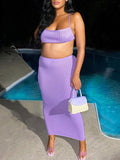 Momnfancy Purple 2-in-1 Crop Bodycon Spaghetti Strap Halter Neck Lace Up Backless Halter Neck Fashion Baby Shower Maternity Maxi Dress
