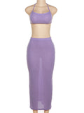 Momnfancy Purple 2-in-1 Crop Bodycon Spaghetti Strap Halter Neck Lace Up Backless Halter Neck Fashion Baby Shower Maternity Maxi Dress
