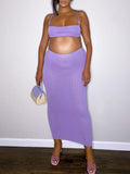 Momnfancy Purple 2-in-1 Crop Bodycon Spaghetti Strap Halter Neck Lace Up Backless Halter Neck Fashion Baby Shower Maternity Maxi Dress