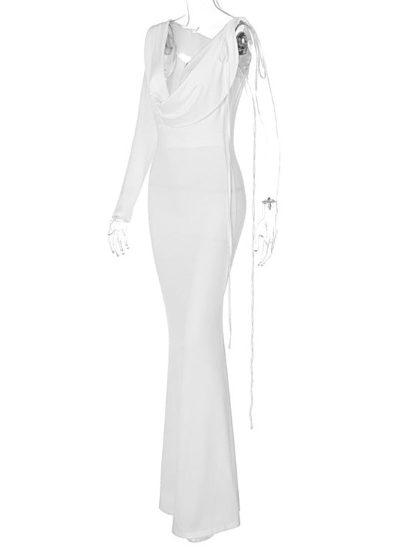Momnfancy Off Shoulder Backless Irregular Bodycon Mermaid Elegant Party Gown Baby Shower Maternity Maxi Dress