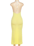 Momnfancy Backless Halter Neck Chic Bodycon Vacation Beach Photoshoot Baby Shower Maternity Maxi Dress