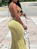 Momnfancy Backless Halter Neck Chic Bodycon Vacation Beach Photoshoot Baby Shower Maternity Maxi Dress