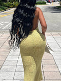 Momnfancy Backless Halter Neck Chic Bodycon Vacation Beach Photoshoot Baby Shower Maternity Maxi Dress