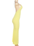 Momnfancy Backless Halter Neck Chic Bodycon Vacation Beach Photoshoot Baby Shower Maternity Maxi Dress