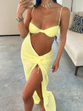 Momnfancy Solid Color Spaghetti Strap Drawstring Irregular Ruffle Crop Cut Out Photoshoot Vacation Maternity Maxi Dress