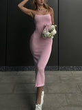 Momnfancy Pink Spaghetti Straps Cross Back Lace Up Backless Bodycon Boat Neck Honey Girl Baby Shower Maternity Maxi Dress
