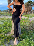 Momnfancy Black Chic Cutout Bare Waist Hollow Back Slit Studded Bodycon Party Babyshower Maternity Maxi Dress