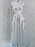Momnfancy White Chic Cutout Bare Waist A-Line Flowy Ruffle Daily Babyshower Holiday Maternity Maxi Dress
