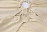 Momnfancy Cut Out Ruched Side Slit Drawstring Halter Neck Chic Bodycon Photoshoot Baby Shower Maternity Maxi Dress
