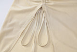 Momnfancy Cut Out Ruched Side Slit Drawstring Halter Neck Chic Bodycon Photoshoot Baby Shower Maternity Maxi Dress