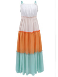 Momnfancy Off Shoulder Ruffle Spaghetti Strap  Splicing Hit Color Flowy Boho Cute Baby Shower Maternity Maxi Dress