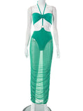 Momnfancy Cut Out Spaghetti Strap Grenadine Ruched Bodycon Halter Neck Backless Bandeau Elegant Holiday Photoshoot Maternity Maxi Dress