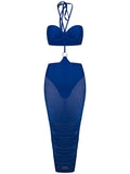 Momnfancy Cut Out Spaghetti Strap Grenadine Ruched Bodycon Halter Neck Backless Bandeau Elegant Holiday Photoshoot Maternity Maxi Dress