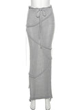Momnfancy Grey 2 Pieces Tube Mesh Tie Slit Drawstring Chic Bodycon Photoshoot Baby Shower Maternity Maxi Dress