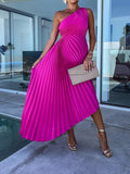 Momnfancy Chic Pleated Irregular Oblique Shoulder Cutout Bare Waist Party Babyshower Maternity Maxi Dress