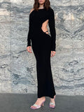 Momnfancy Black Backless Irregular Tie Back Split Elegant Maternity Photoshoot Maxi Dress