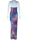 Momnfancy Chic Blue Thigh High Side Slits Tie Dye Gradient Color Bodycon Vacation Babyshower Maternity Maxi Dress