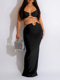 Momnfancy Off Shoulder Backless Crop Cut Out Tie Back Bodycon Going Out Vacation Plus Size Photoshoot Maternity Maxi Dress