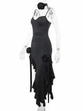 Momnfancy Spaghetti Straps Ruffle 3D Flower Ruched Side Draped Flowy Fashion Chic Baby Shower Maternity Maxi Dress