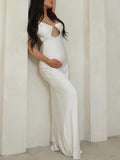 Momnfancy Satin Irregular Cut Out Cami Backless Mermaid Elegant Evening Gown Maternity Photoshoot Baby Shower Maxi Dress