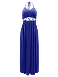 Momnfancy Elegant Blue Side Slit Cutout Open Belly Flowy Backless Babyshower Daily Vacation Maternity Maxi Dress