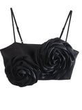 Momnfancy Black Spaghetti Strap 3D Flower Crop 2-in-1 High Waist Photoshoot Maternity Maxi Dress