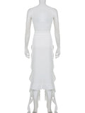 Momnfancy White Bandeau Irregular Ruffle Slits On Both Sides Bodycon Baby Shower Maternity Photoshoot Maxi Dress