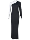 Momnfancy Black One Shoulder Side Slit Irregular Bodycon Photoshoot Maternity Maxi Dress