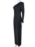 Momnfancy Black One Shoulder Side Slit Irregular Bodycon Photoshoot Maternity Maxi Dress
