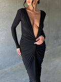 Momnfancy Bodycon Ruched Multi Way Deep V-neck Elegant Gowns Baby Shower Maternity Maxi Dress
