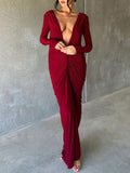 Momnfancy Bodycon Ruched Multi Way Deep V-neck Elegant Gowns Baby Shower Maternity Maxi Dress