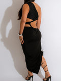 Momnfancy Irregular Ruched Cut Out Crop Side Slit Backless One Shoulder Bodycon Chic Beach Vacation Maternity Photoshoot Baby Shower Party Maxi Dress